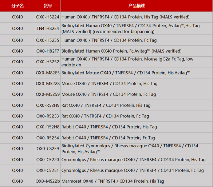 OX40产品列表