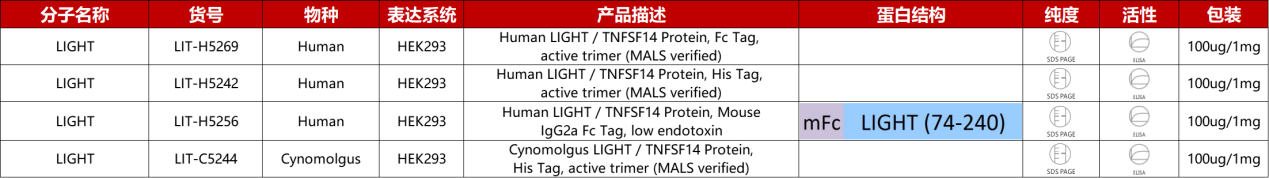 LIGHT重组蛋白产品列表